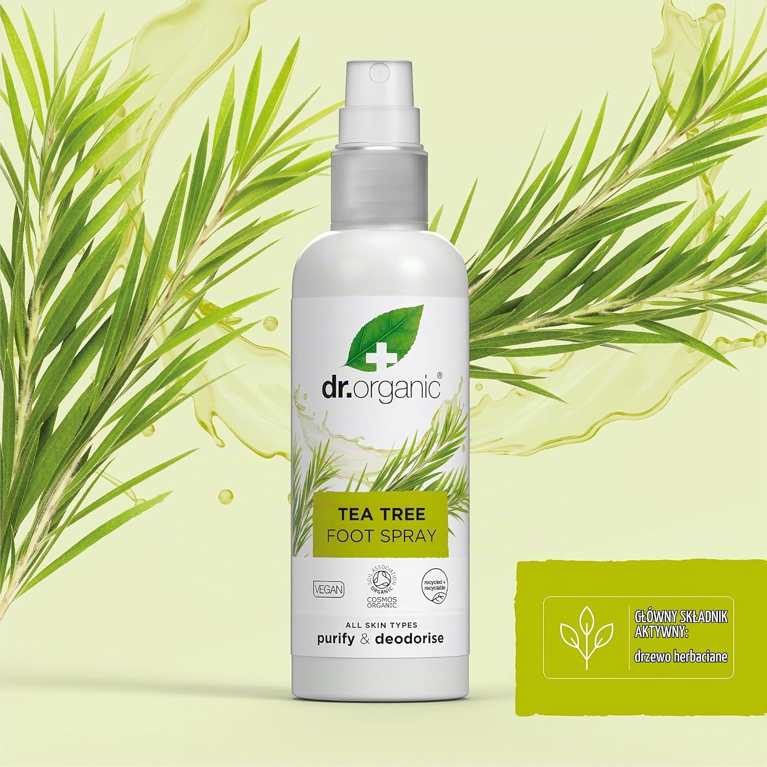 Detalle de Dr.Organic Tea Tree dezodorant do stóp w sprayu, 100 ml, bez aluminium