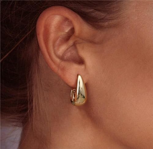 Detalle de Dochais Chunky Gold Earrings for Women – 925 Sterling Silver Hoop Earrings