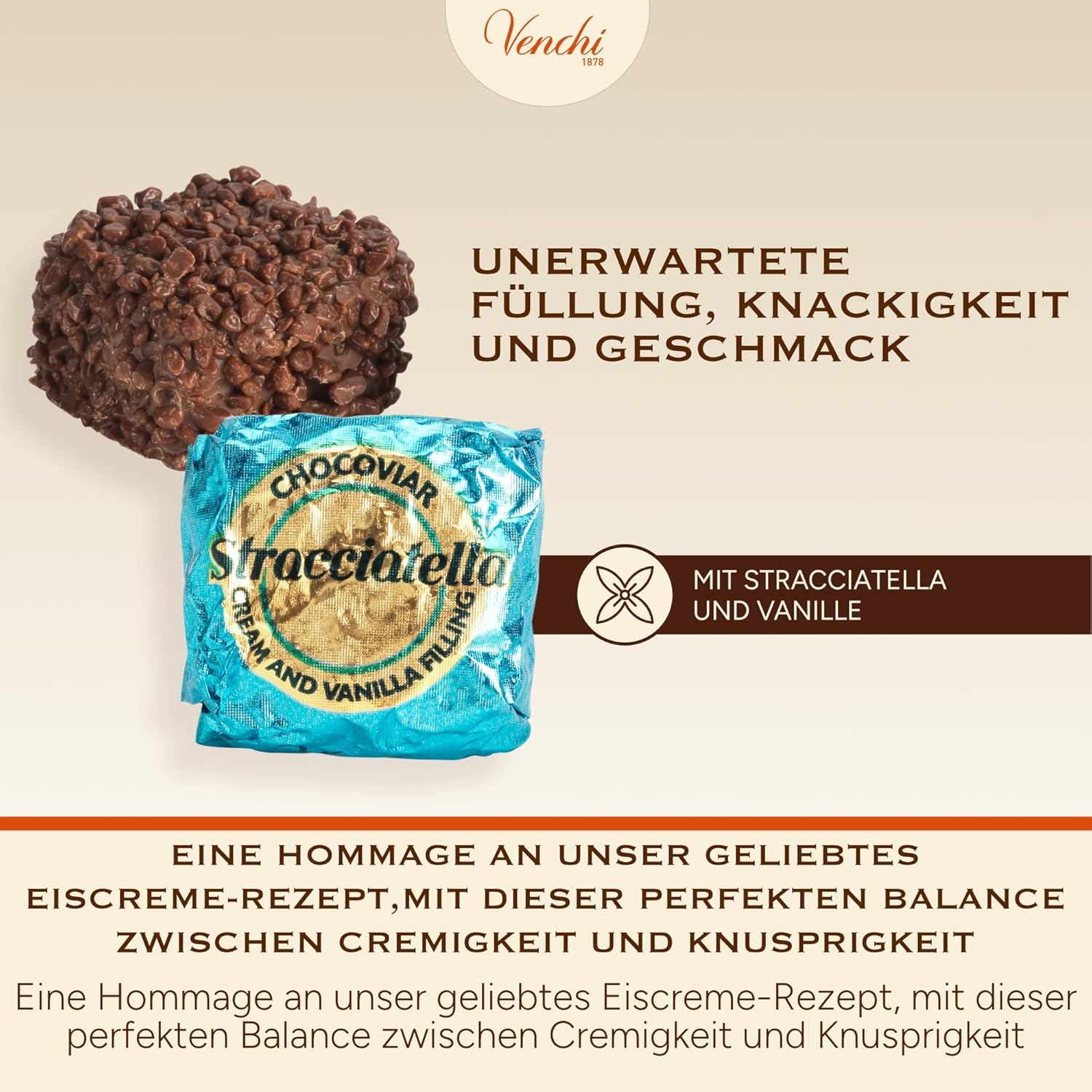 Thumbnail 2 de Venchi Chocoviar Stracciatella – Pralinen mit Sahne, Nibs & Milchschokolade, 1 kg (glutenfrei)