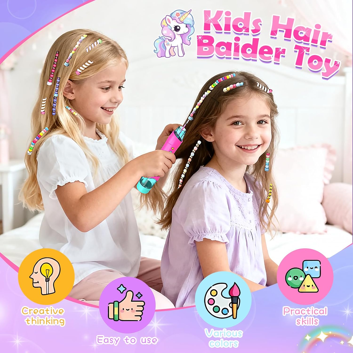 Detalle de Hzitcigm Regali Bambine 5–12 Anni: Kit intrecci capelli con accessori unicorno e perline
