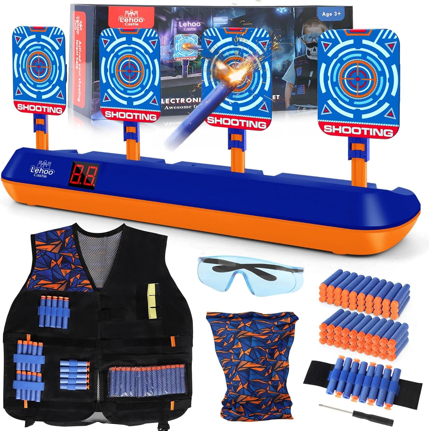 Thumbnail 6 de Lehoo Castle Zielscheibe für Nerf Pistole – Elektrische Zielscheibe mit Weste, 60 Darts, ab 3 Jahren