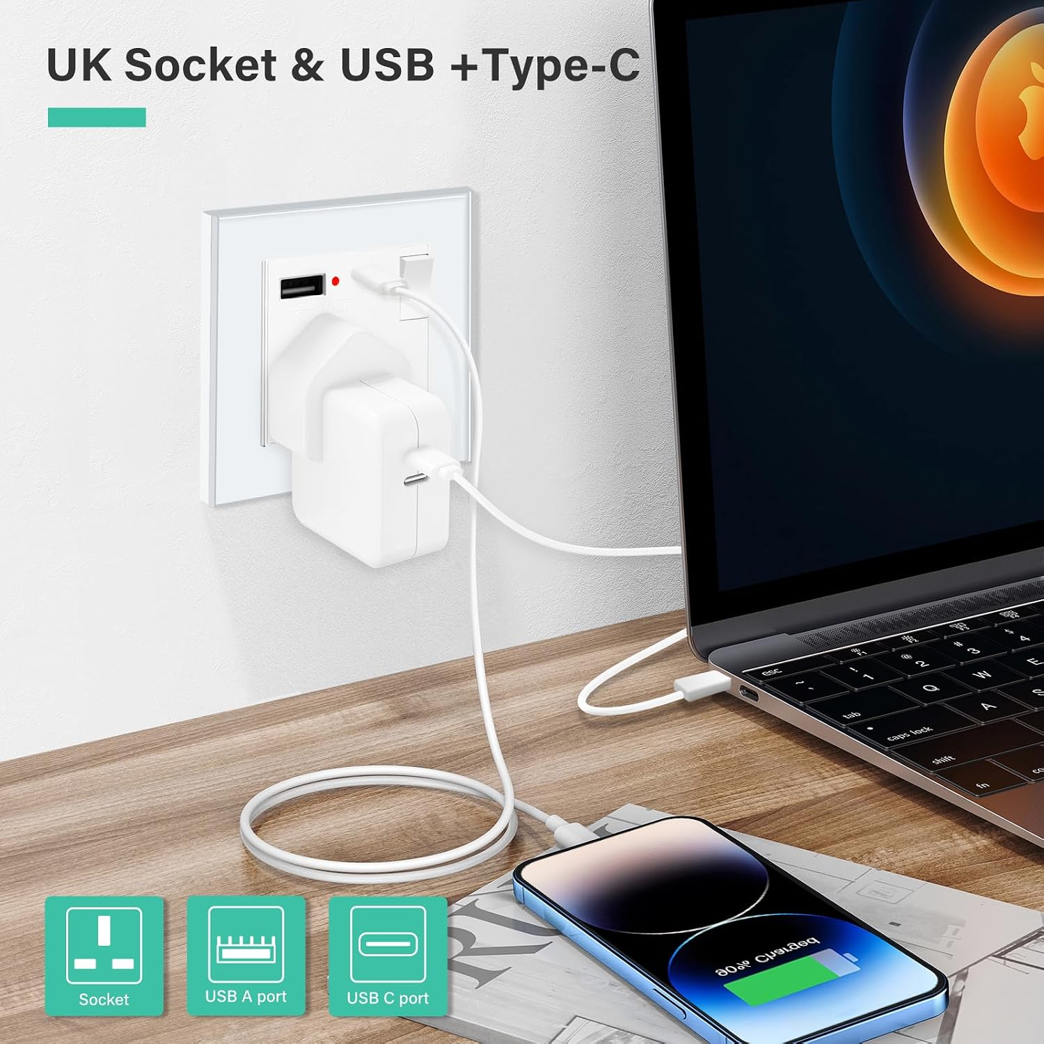 Thumbnail 5 de BSEED 1-Gang USB C A Socket UK