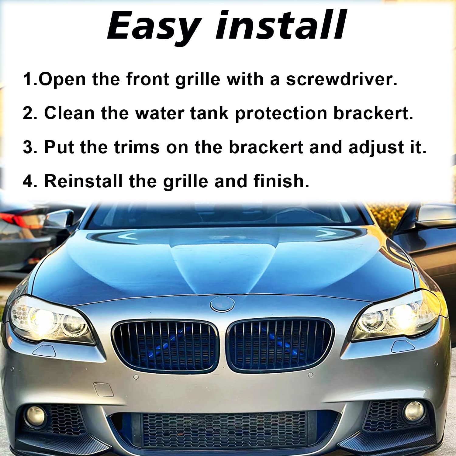 Thumbnail 4 de YZYUN V-Brace grille insert trim stripes for BMW 5 Series F10/F11/F07 (2010–2017) – front grill support protector covers, 2pcs