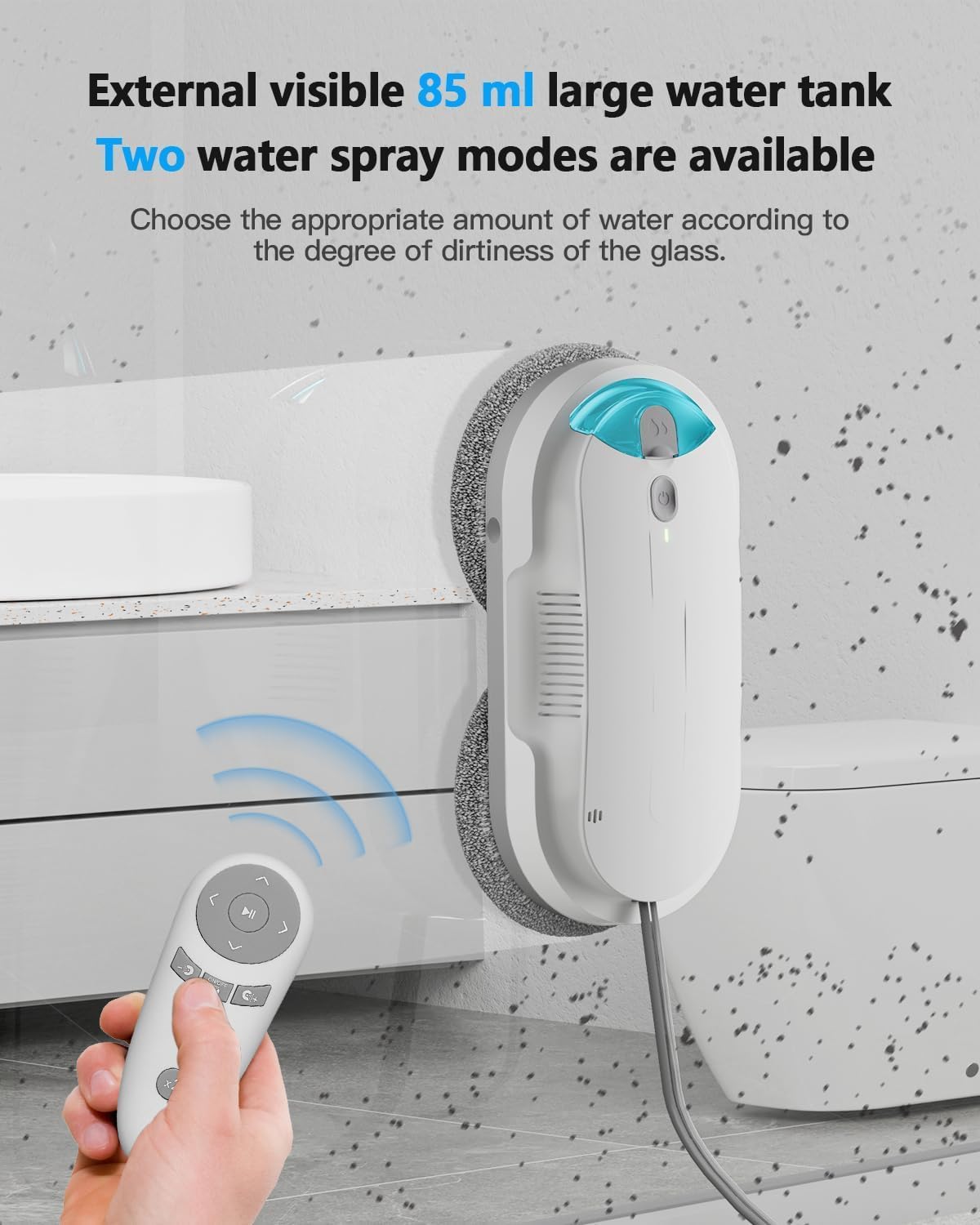Thumbnail 3 de HIXZAP Window Cleaning Robot — Double Helix with 4800-6400Pa Suction, Dual Ultrasonic Spray, 85ml Tank, Edge Detection
