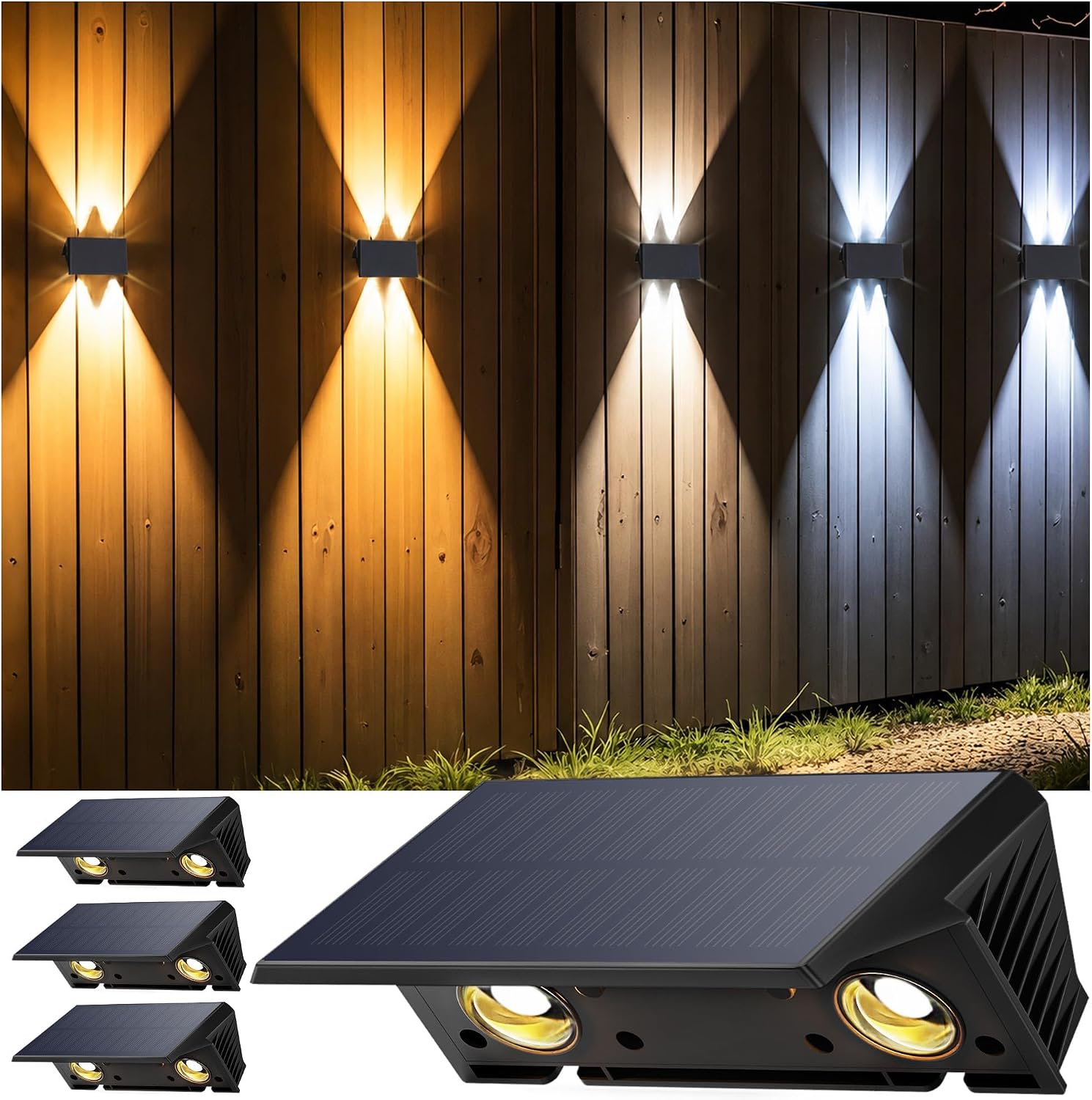 Detalle de IIRARA Solar Fence Lights Outdoor Garden (4-Pack) with 3 Colour Temperatures
