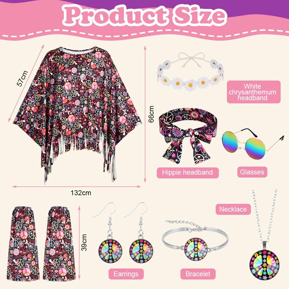 Detalle 2 de AOOWU Hippie Kostüm Damen Set 60er 70er