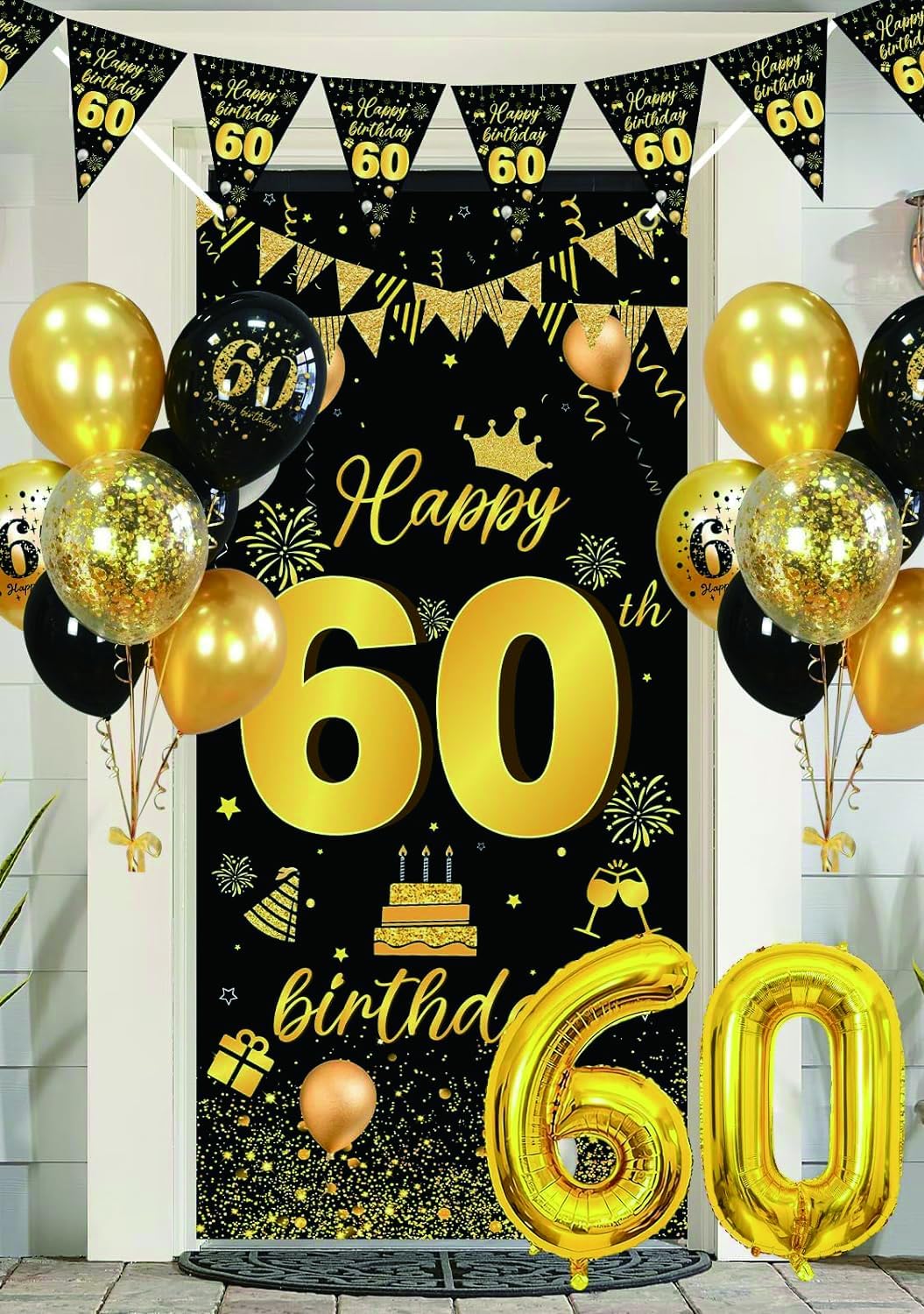 Detalle de 60th Birthday Decorations for Women and Men — Black & Gold Theme with 60 Balloons