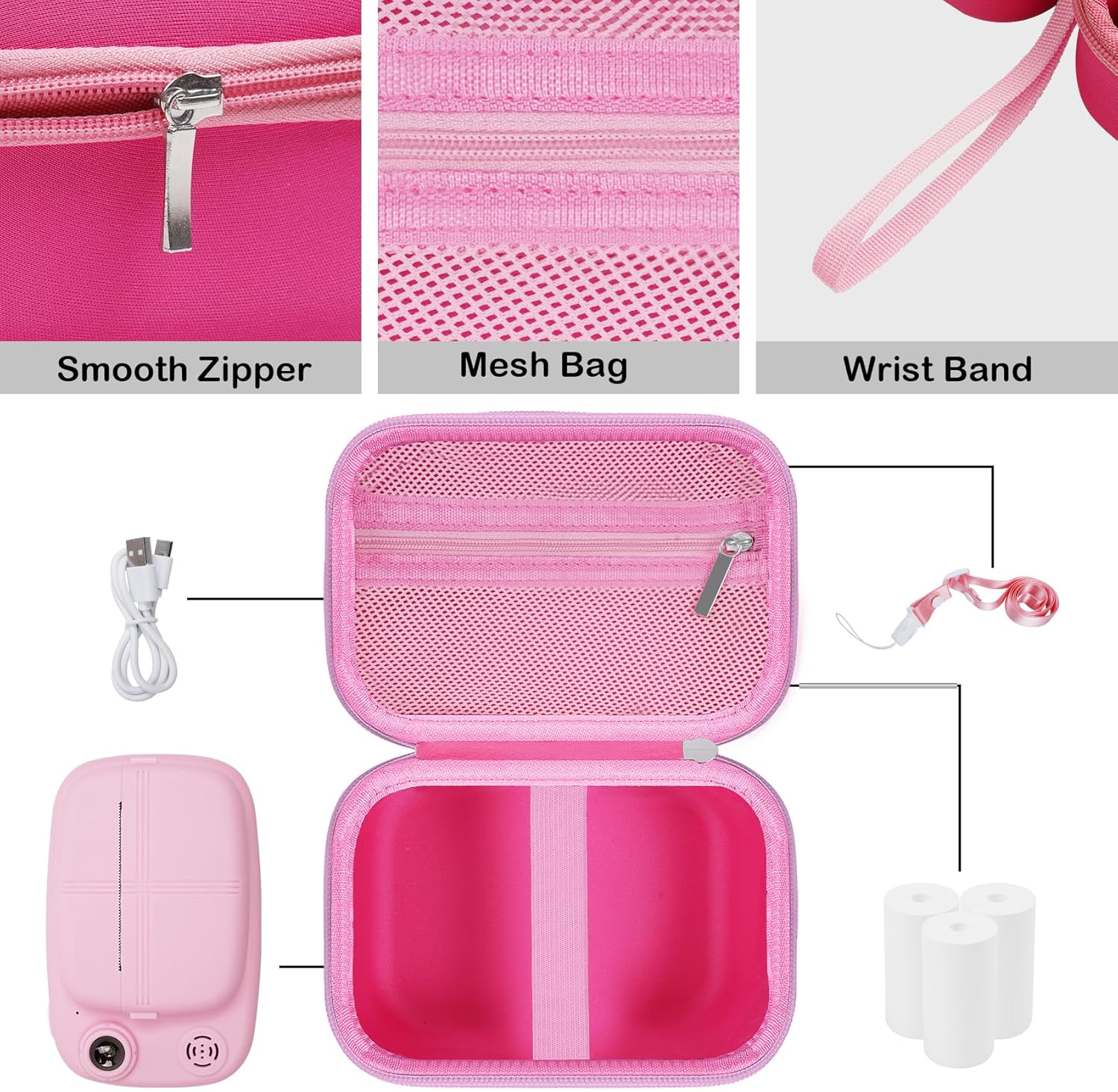Detalle 2 de Custodia per Macchina Fotografica Istanta per Bambini Misilmp – Rosa (solo custodia), dimensioni compatibili