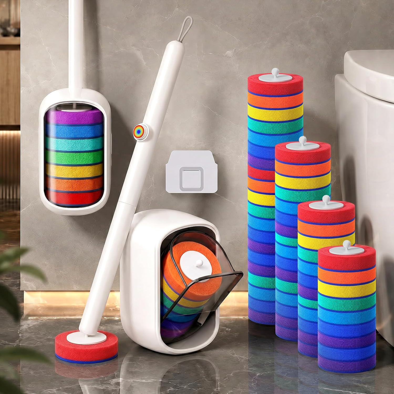 Detalle de Disposable Toilet Brush with 35 Colorful Refills