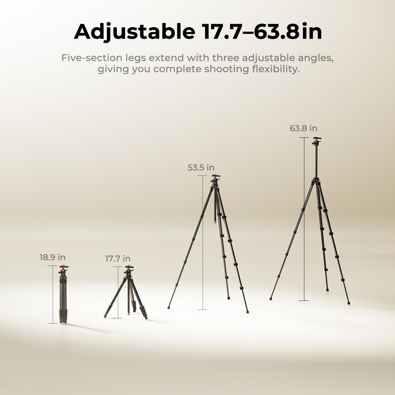 Detalle de K&F CONCEPT 63" Travel Compact Tripod with Ball Head (Aluminium)