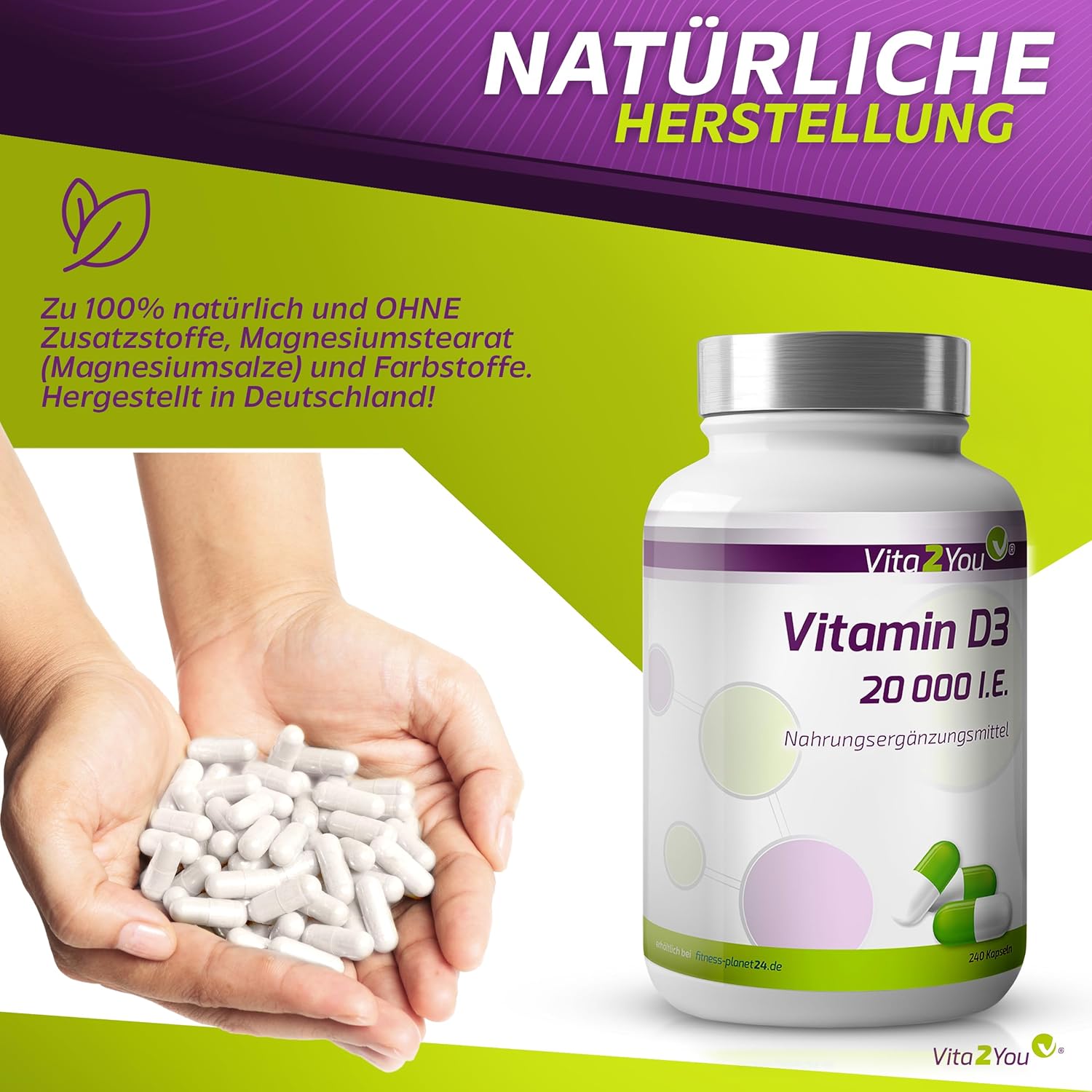 Thumbnail 3 de Vita2You Vitamin D3 20.000 IE – 240 Kapseln (20 Tagesdosen, 1.000 I.E. pro Tag)