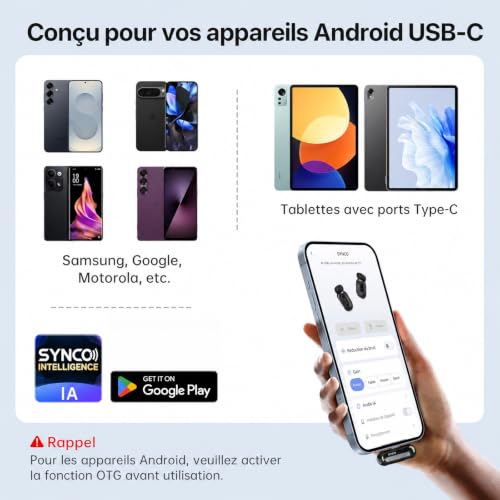 Thumbnail 8 de SYNCO SMICT Micro Cravate Sans Fil IA pour Android — Deux micros, IA en temps réel