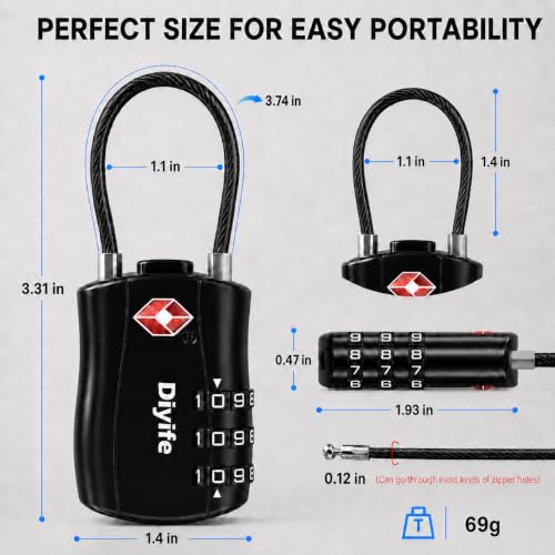Thumbnail 6 de Diyife TSA Approved Luggage Locks with Flexible Steel Cable