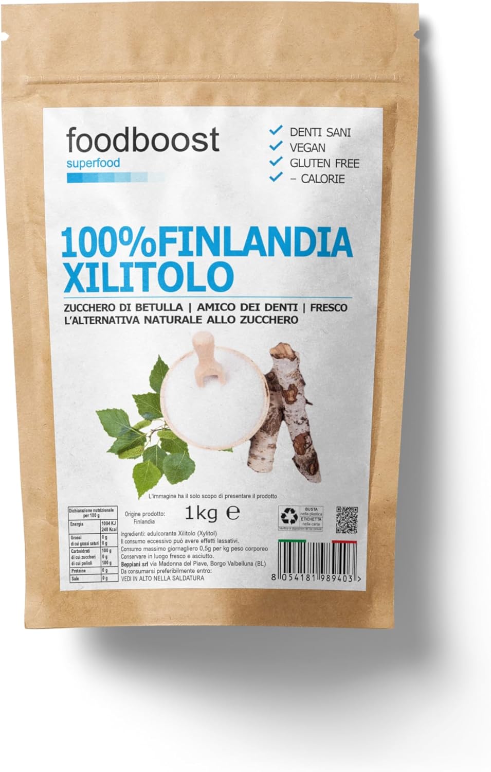 Detalle de Xilitolo Finlandese 1Kg Foodboost – dolcificante 100% naturale di betulla, ideale per diete ipocaloriche