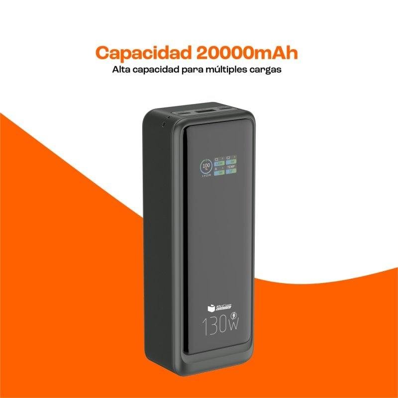 Detalle de PcCom Essential Powerbank 20.000mAh PD 130W – Carga ultrarrápida y pantalla digital