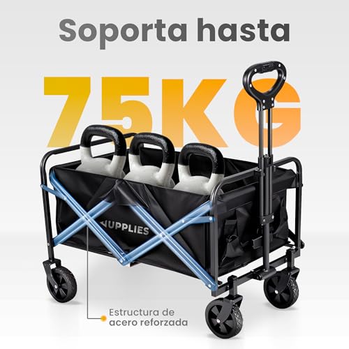 Thumbnail 1 de JUPPLIES Carro plegable con ruedas grandes Todoterreno (hasta 75 kg) para playa, jardín y supermercado
