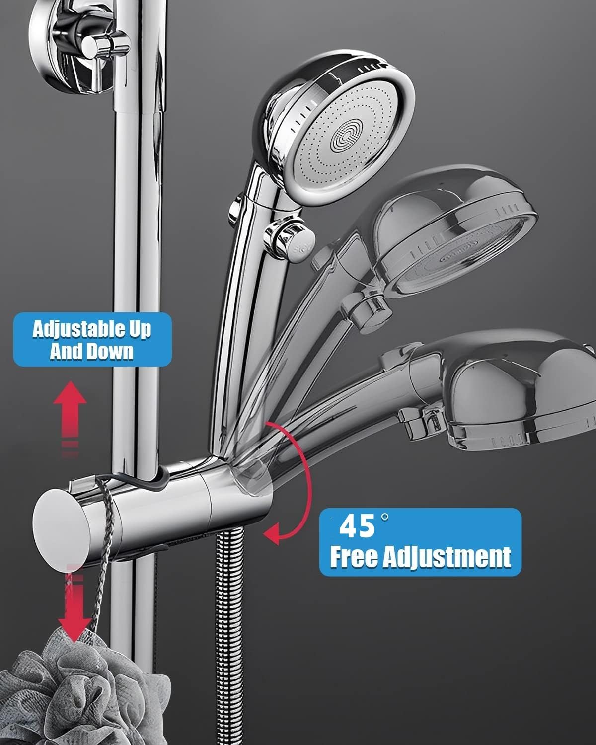 Detalle de Support de Douche universel pour barre coulissante 19-25 mm – rotation 45° et réglage en hauteur