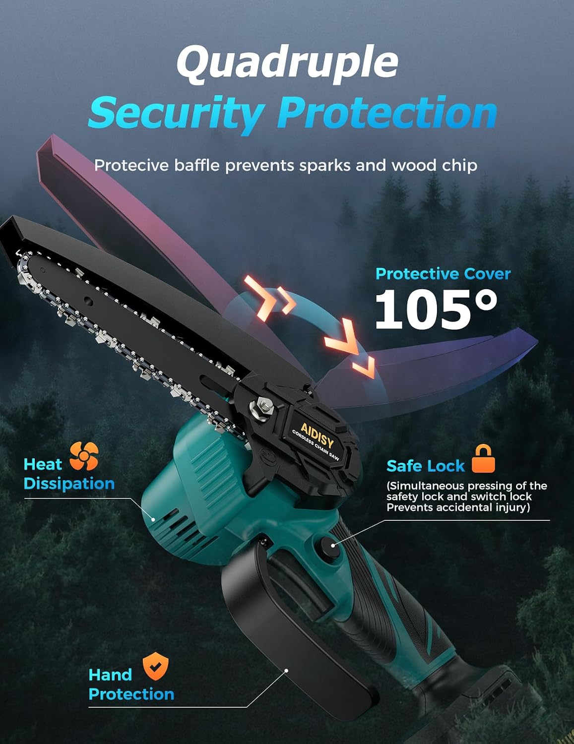 Detalle de Mioduro 6 Inch Cordless Mini Chainsaw 21V with 2x4000mAh Batteries