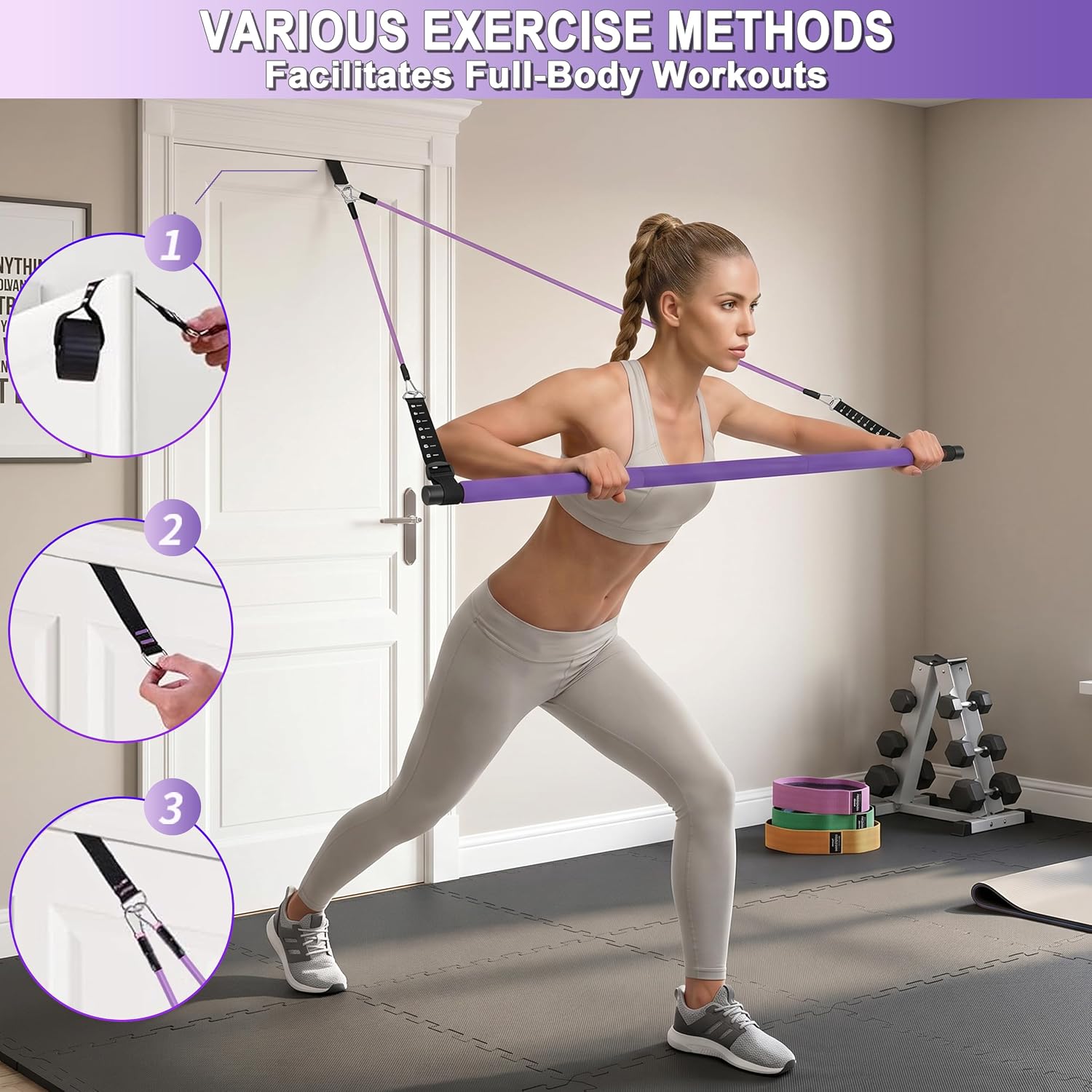 Thumbnail 2 de Goocrun PLTB-Gradient Purple-01 Pilates-stang met verstelbare weerstandsbanden