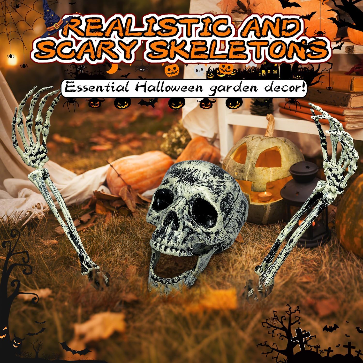 Detalle de GGAQHLK skull-B-3p Halloween Skeleton Stakes, 3-Piece Plastic Set