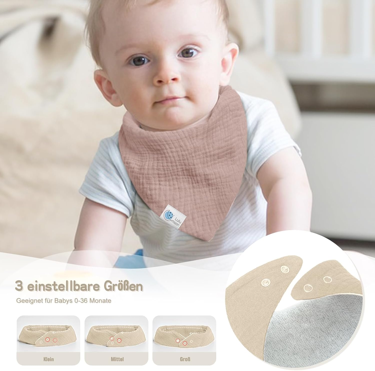Thumbnail 4 de Musselin-Dreieckstuch von lulumoon – Sabberlätzchen für Baby mit Saug-Rückseite aus Frottee