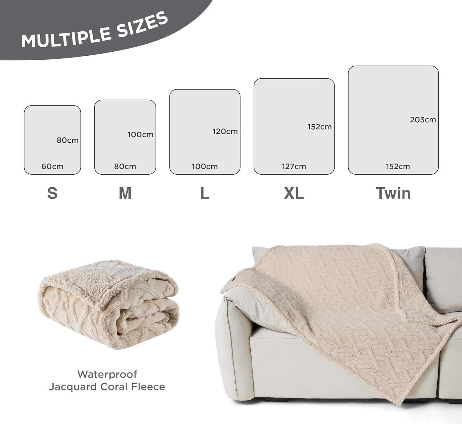 Thumbnail 3 de LE SURE Washable Dog Blanket Twin (152x203cm) Waterproof Cream – Bed, Sofa & Couch Throw Protector