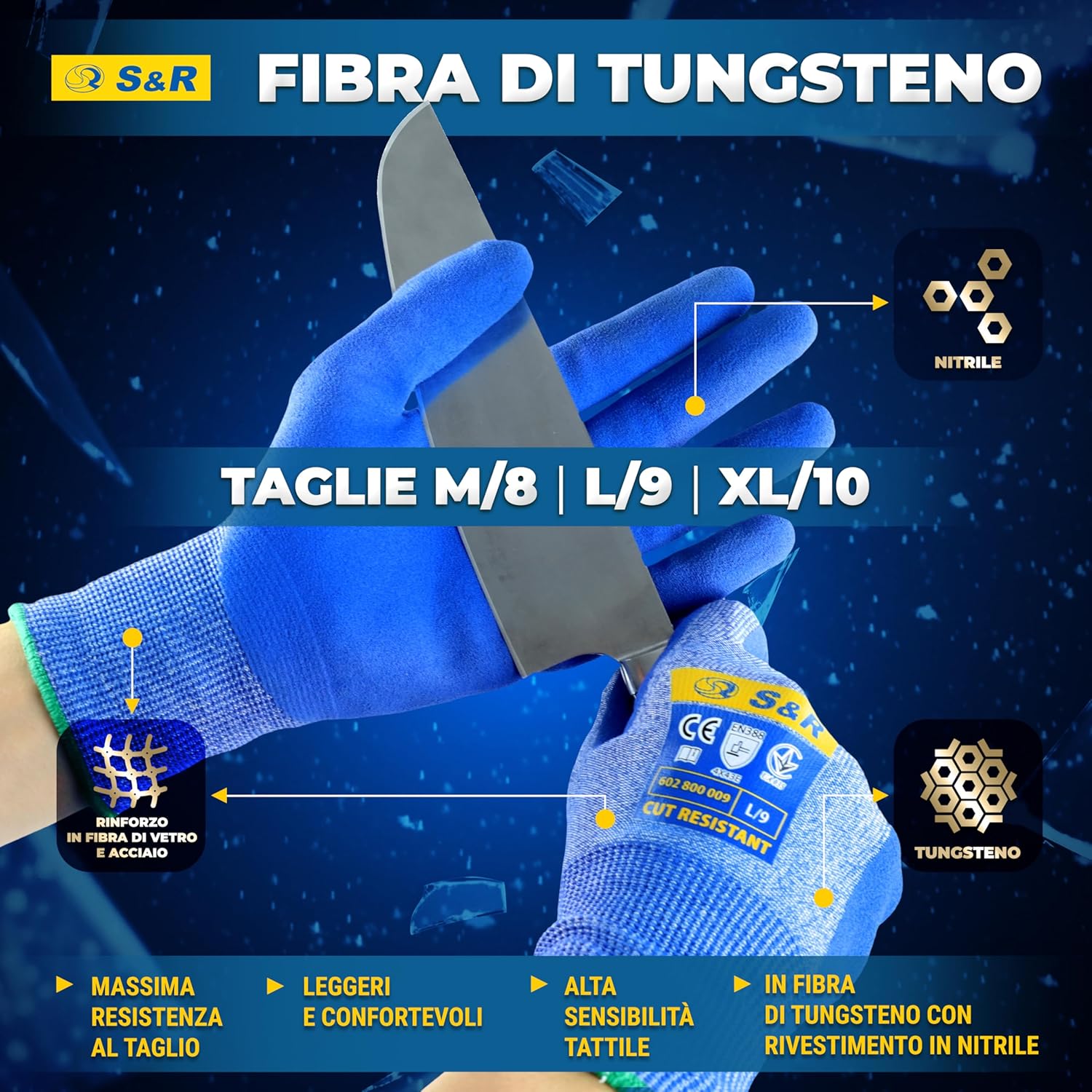 Thumbnail 1 de Guanti Antitaglio S&R: Tungsteno e Nitrile, Taglia 10 (Nivel 5) per Lavoro, Giardinaggio e Cucina