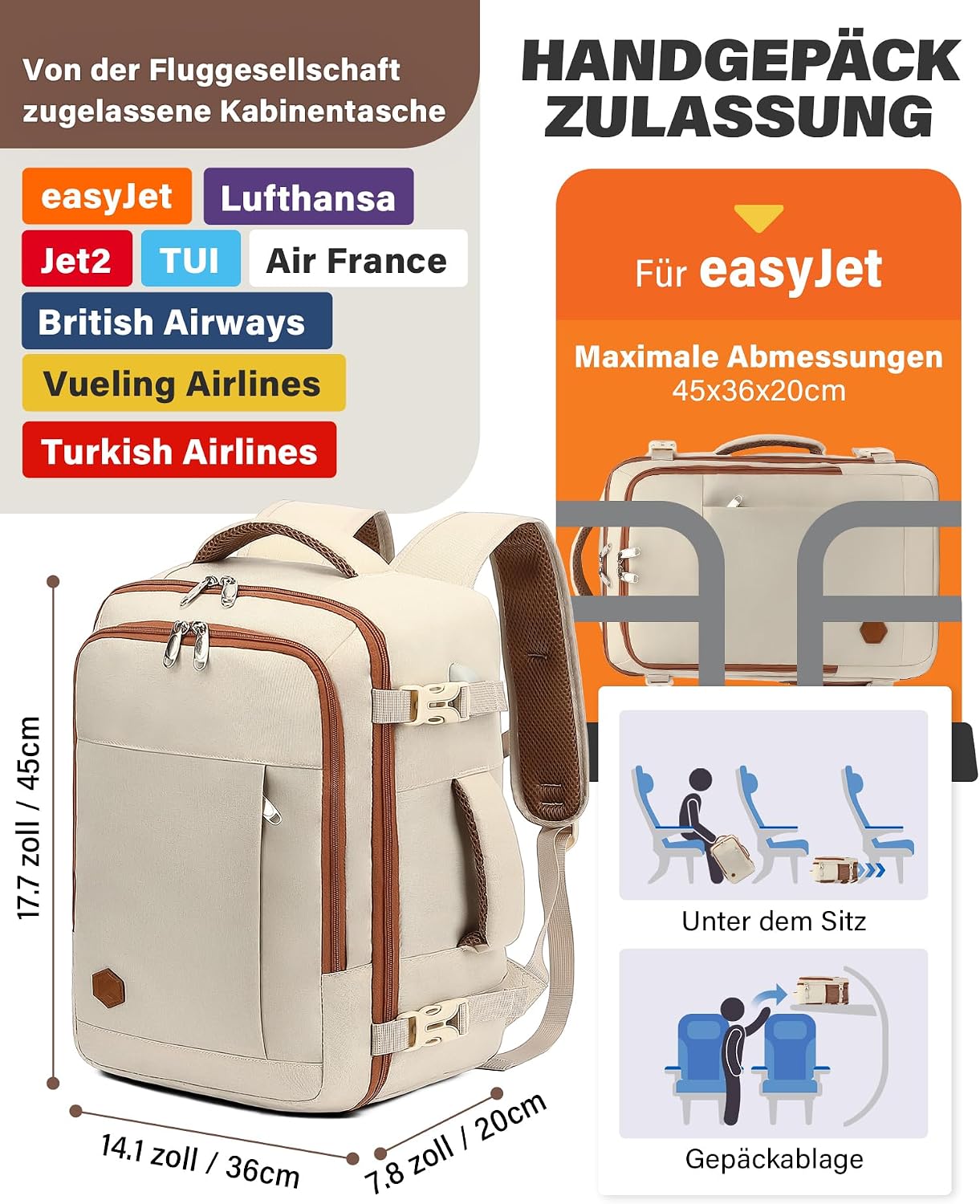 Thumbnail 2 de VANKEV Rucksack 30 L Handgepäck für Easyjet