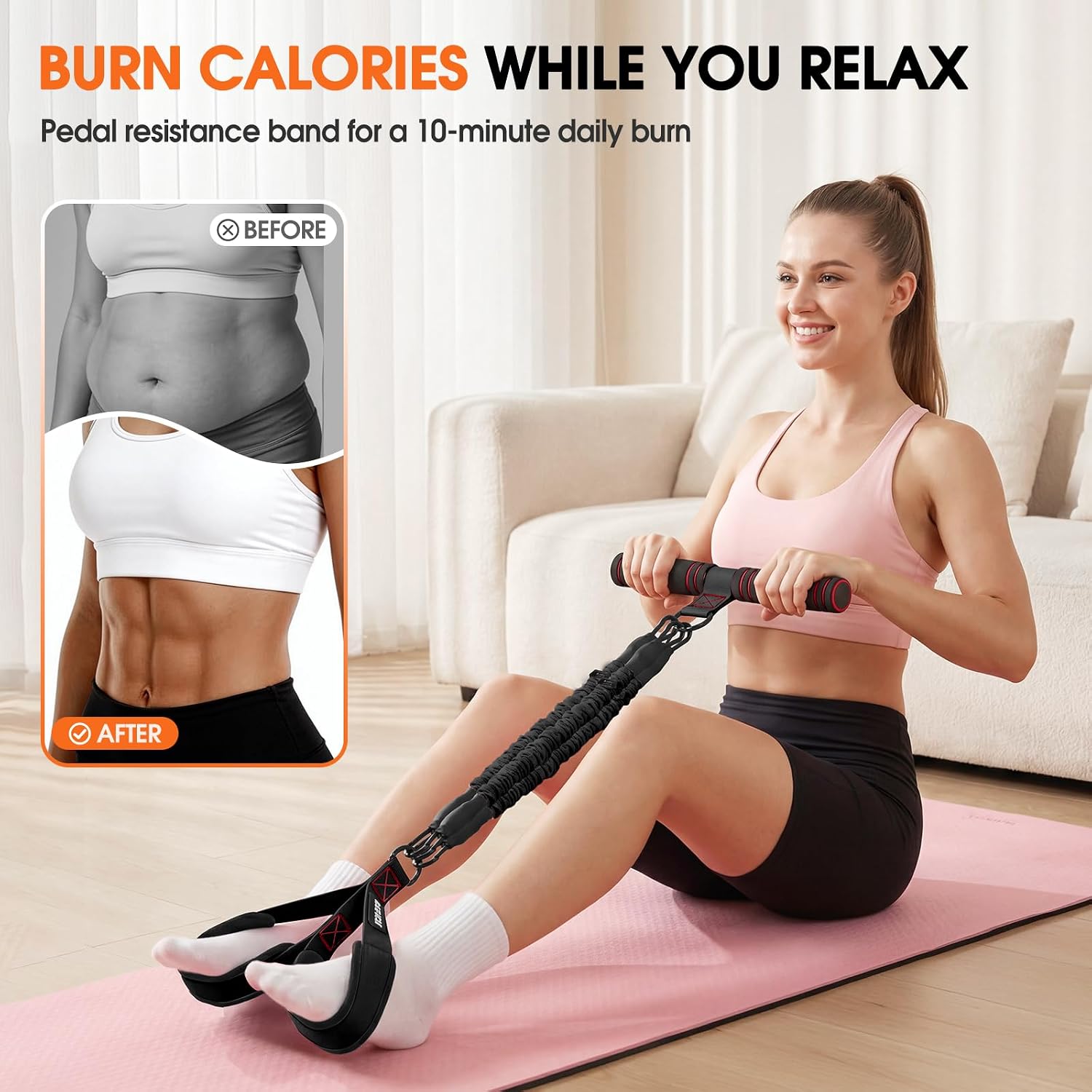 Detalle 2 de OQLXUW Foot Pedal Resistance Band with Handle, Adjustable 3-Tube Trainer