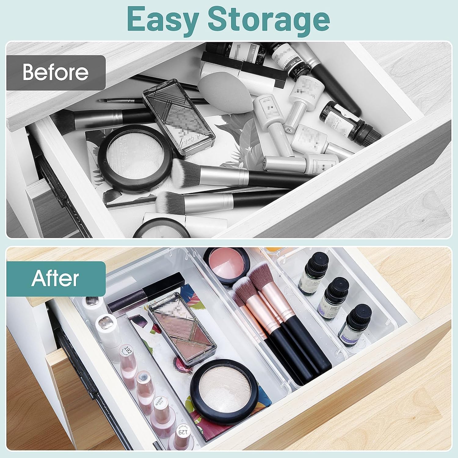 Detalle 2 de WOWBOX WB-02-00041 Clear Drawer Organizer Set, 4 Sizes, Stackable Bins
