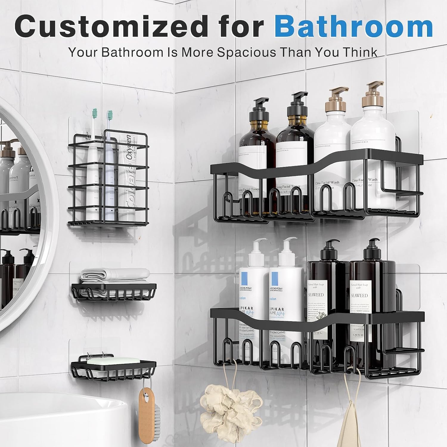 Thumbnail 1 de EUDELE Adhesive Shower Caddy (5-Pack) — Rustproof SUS 304 Bathroom Storage Shelves, No-Drill