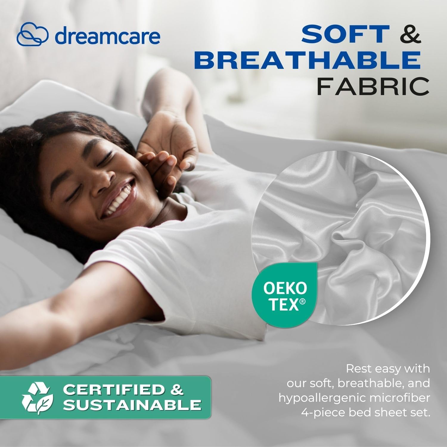Detalle 2 de DREAMCARE King Microfiber Sheets Set, Extra Deep, Light Gray with Side Pocket