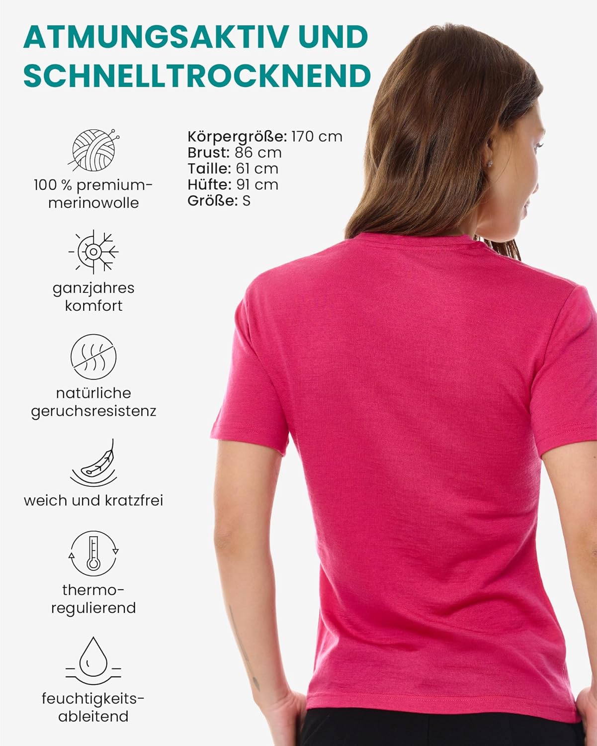 Thumbnail 1 de Merino.tech 100% Merino T Shirt Damen – Ultraleichtes Merino-Shirt für Wanderungen und Alltag