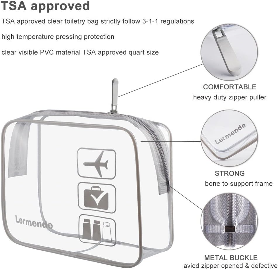 Thumbnail 1 de Lermende Lot de 2 Trousse de Toilette Transparentes TSA – Taille L, 3-1-1 – Gris