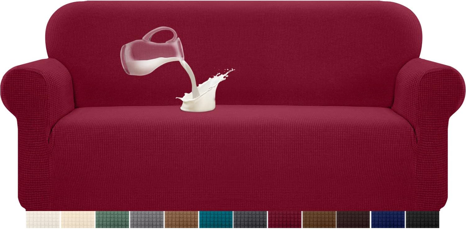 Detalle de Granbest Copridivano Impermeabile Monopezzo Alto Elasticizzato per 3 Posti – Tessuto Jaquard Spandex, Antigraffio e Antiscivolo, Colore Vino