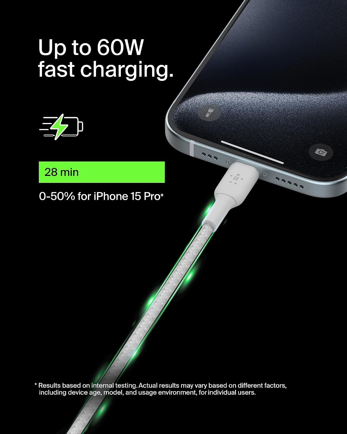 Detalle de Belkin BoostCharge braided USB-C to USB-C cable (6.6ft) – White