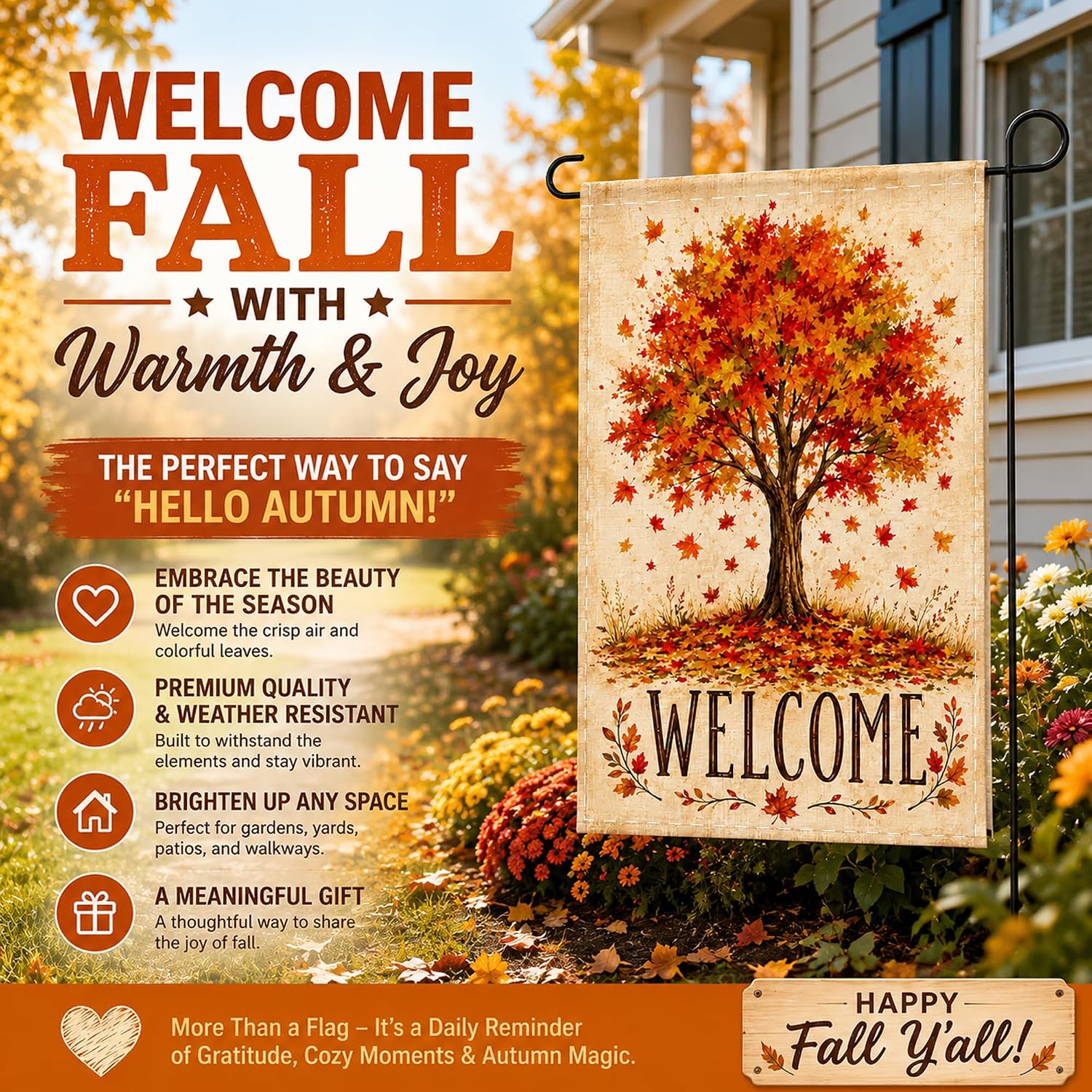 Detalle de OHOME Fall Maple Tree Welcome Garden Flag, Double-Sided 12 x 18-Inch Polyester