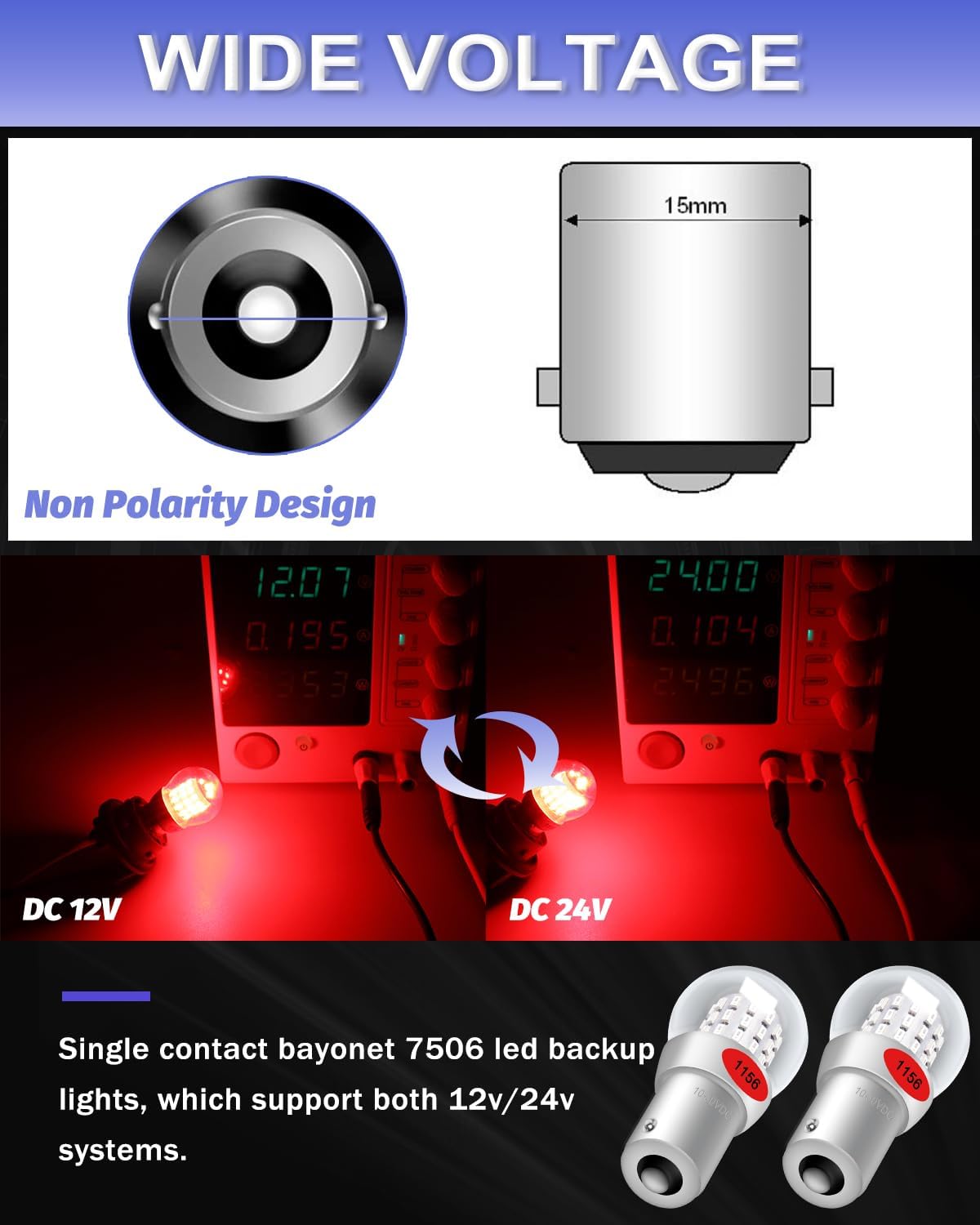 Thumbnail 4 de Alopee 1156 P21W BA15S red brake LED bulbs (3014 39 SMD) for third brake light