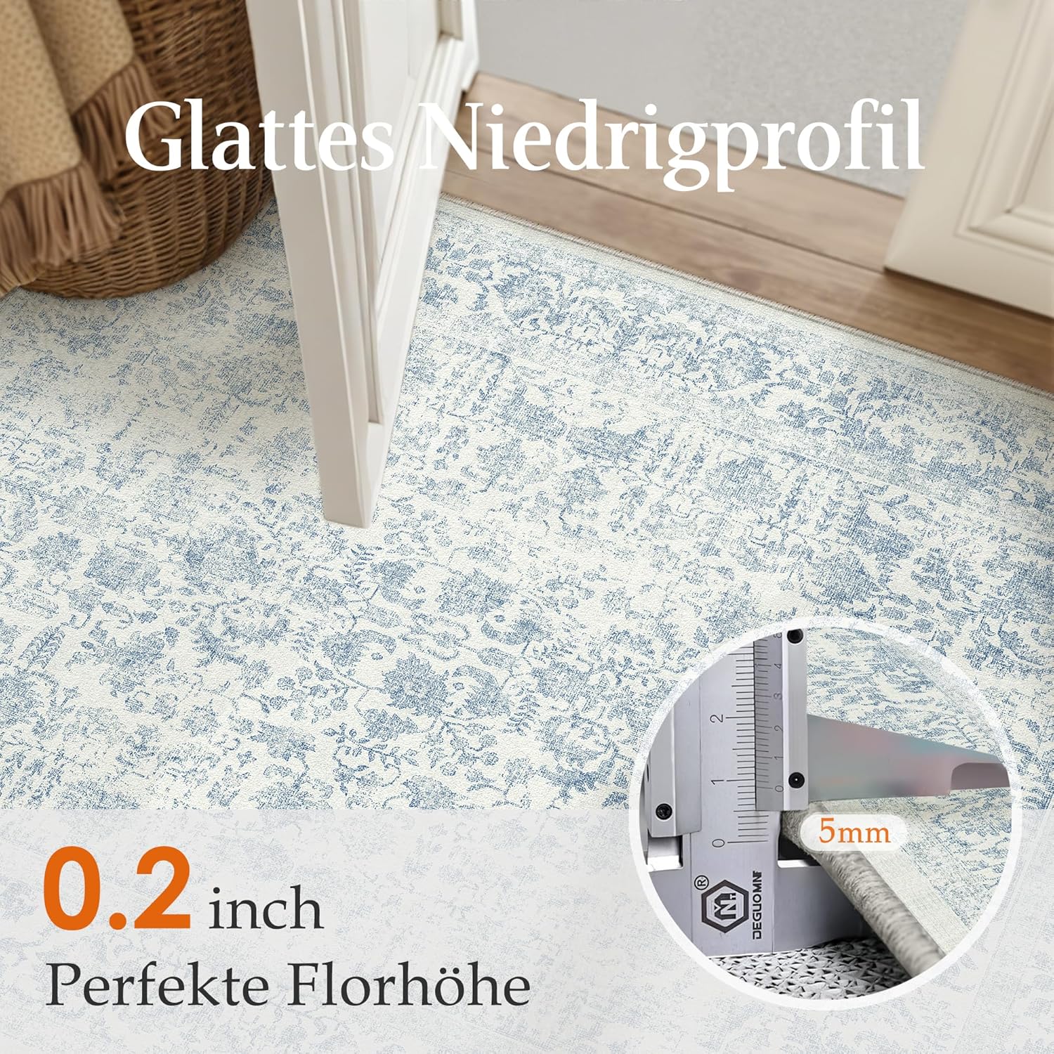 Thumbnail 5 de HUGEAR Vintage Blue Low Pile Area Rug (240x300cm) – washable non-slip living room carpet