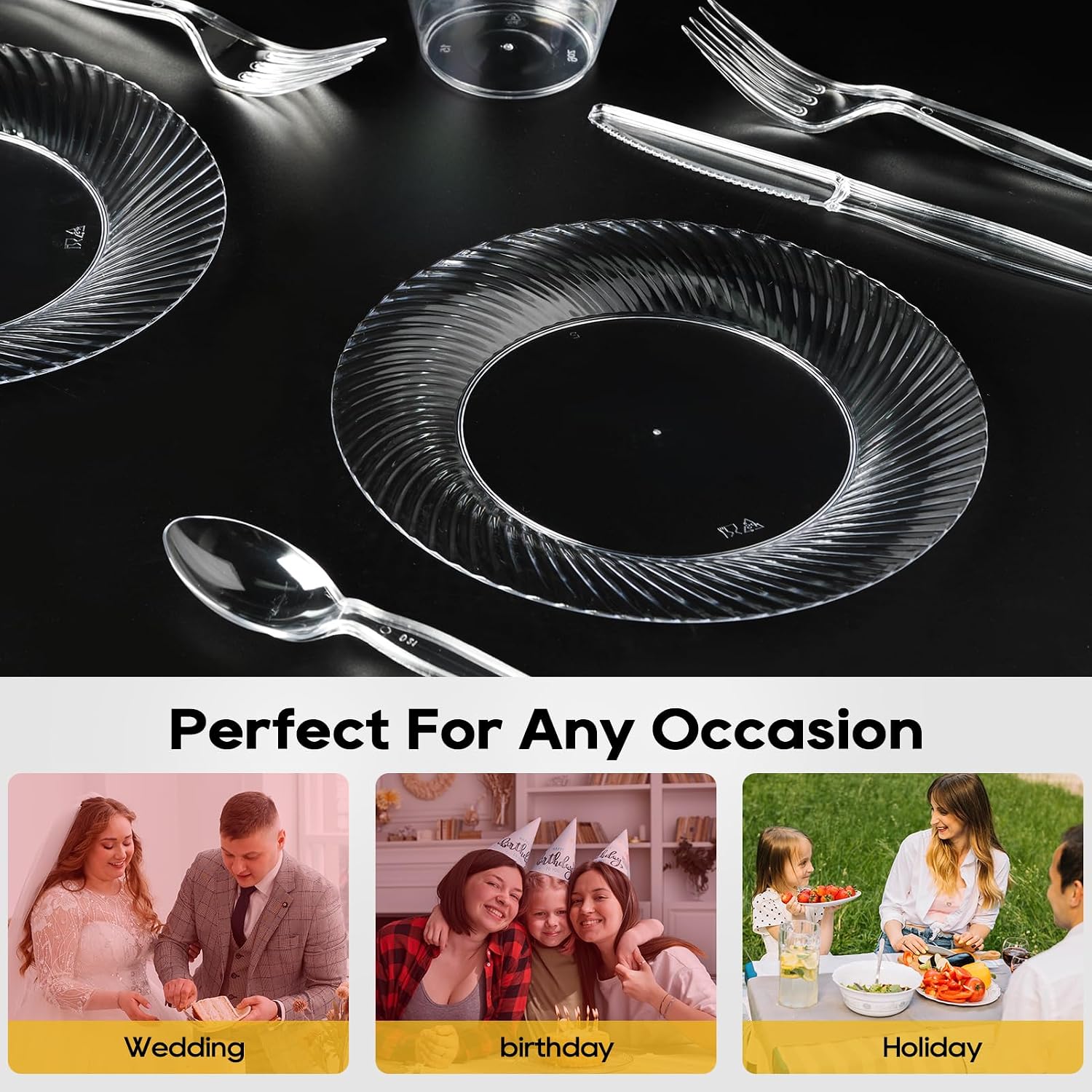 Thumbnail 6 de FOCUSLINE 7 Inch Clear Plastic Plates - 100 Count Heavy Duty Disposable Plates for Weddings, Parties & Events
