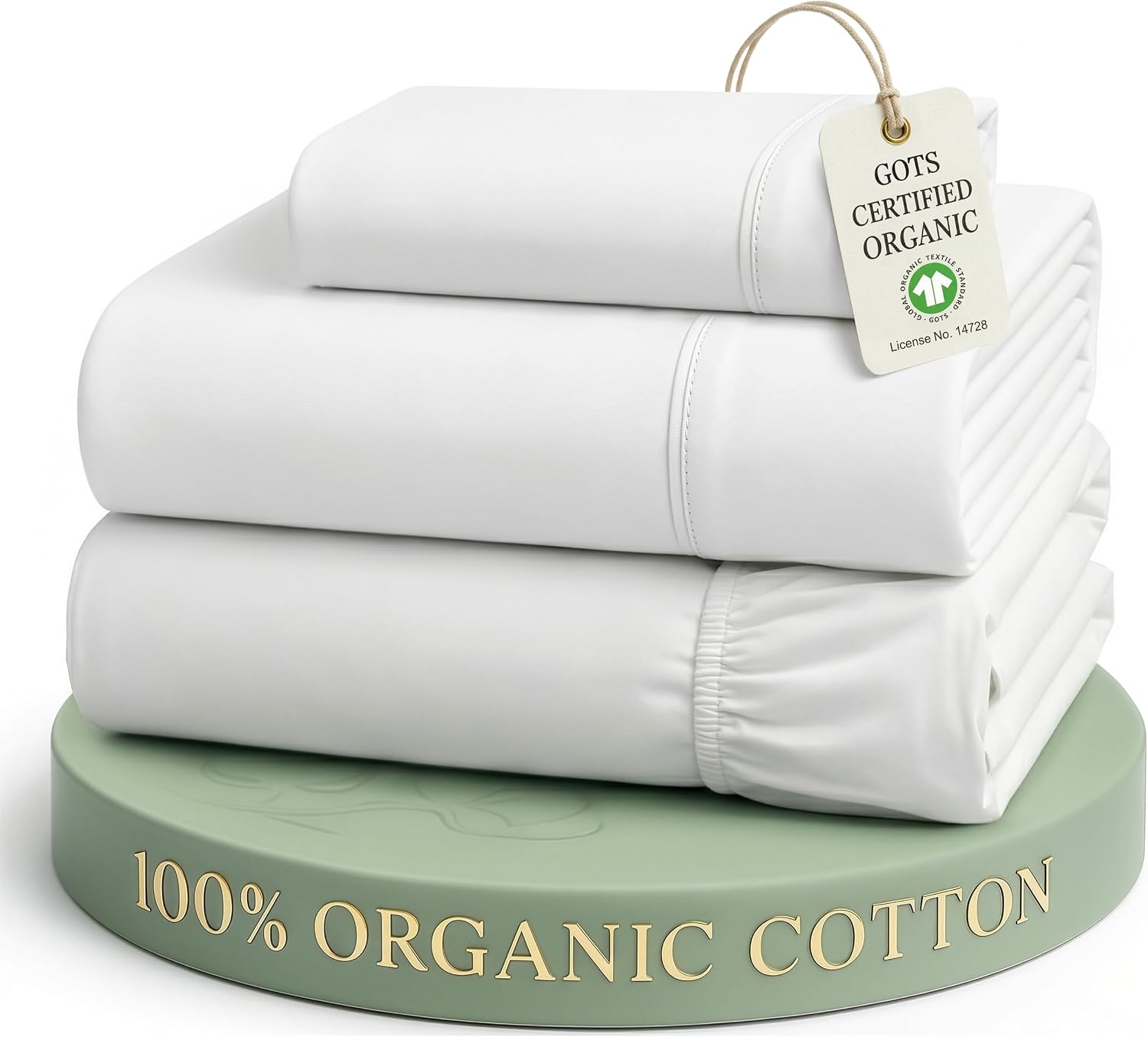 Detalle de Lane Linen 100% Organic Cotton White Twin XL Sheets Set (3-Piece) — Pure Percale, Breathable, Fits Up To 15" Deep