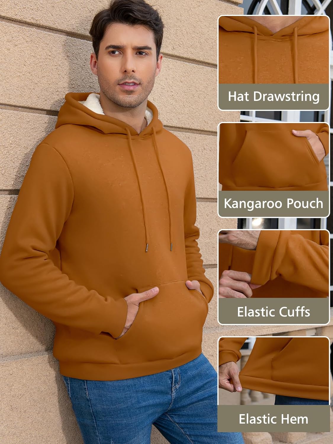 Thumbnail 3 de Vorvowry Fleecepullover Herren – Warmer Fleece Hoodie mit Sherpa-Futter und Kängurutasche
