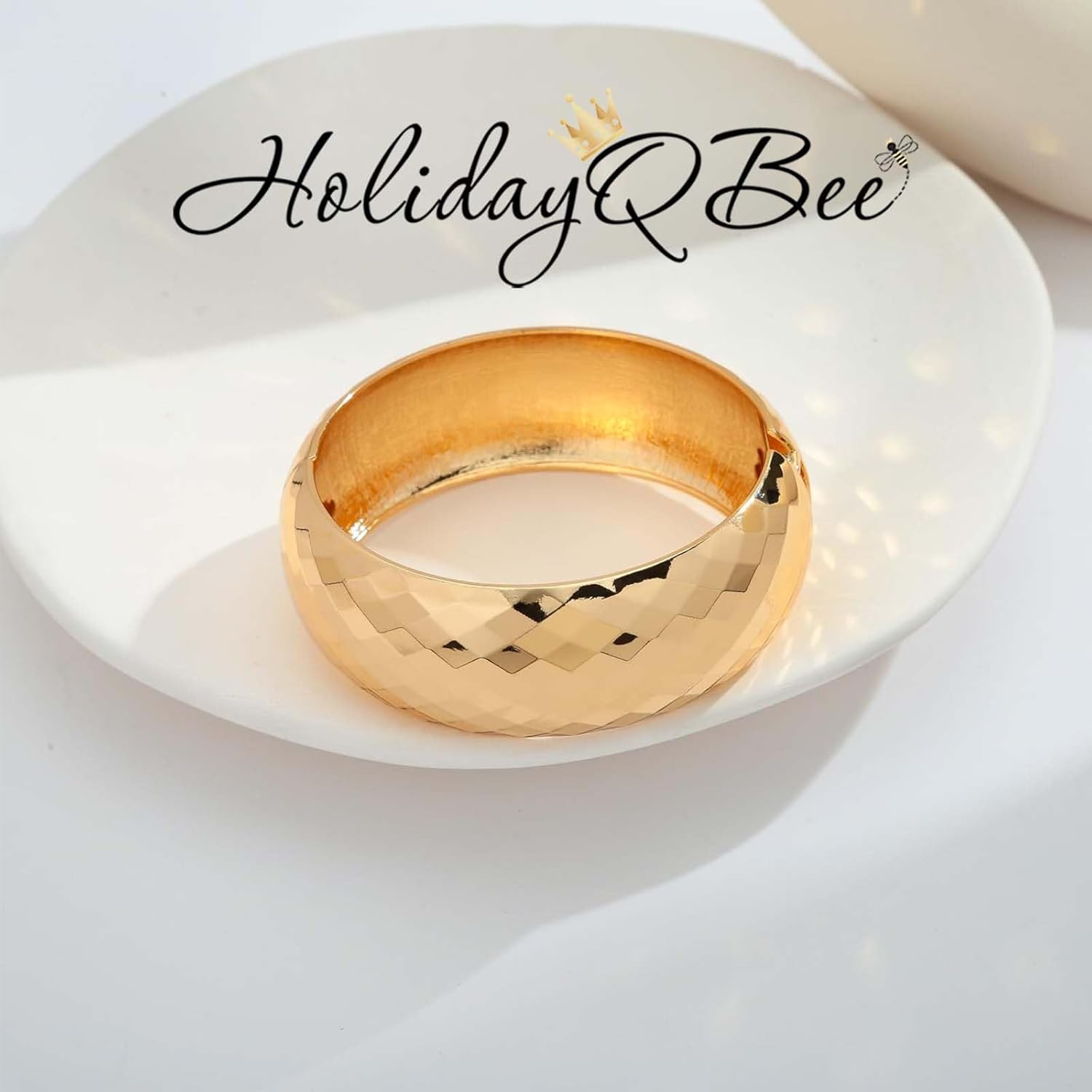 Thumbnail 3 de HolidayQbee Damen Armreif „Gold/Silber“ mit Facettenschliff & Klappverschluss – breite Statement Manschette