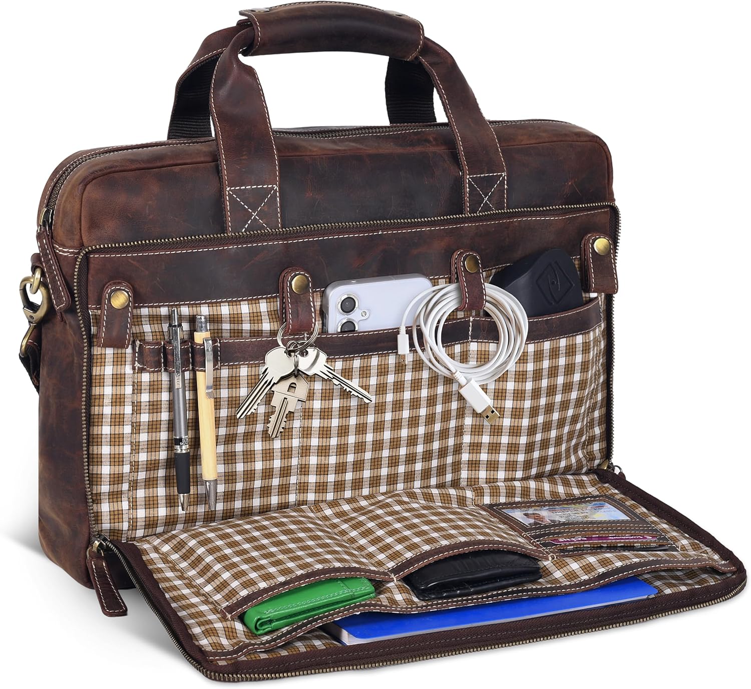 Thumbnail 2 de Oak Leathers handmade leather messenger bag with laptop briefcase design