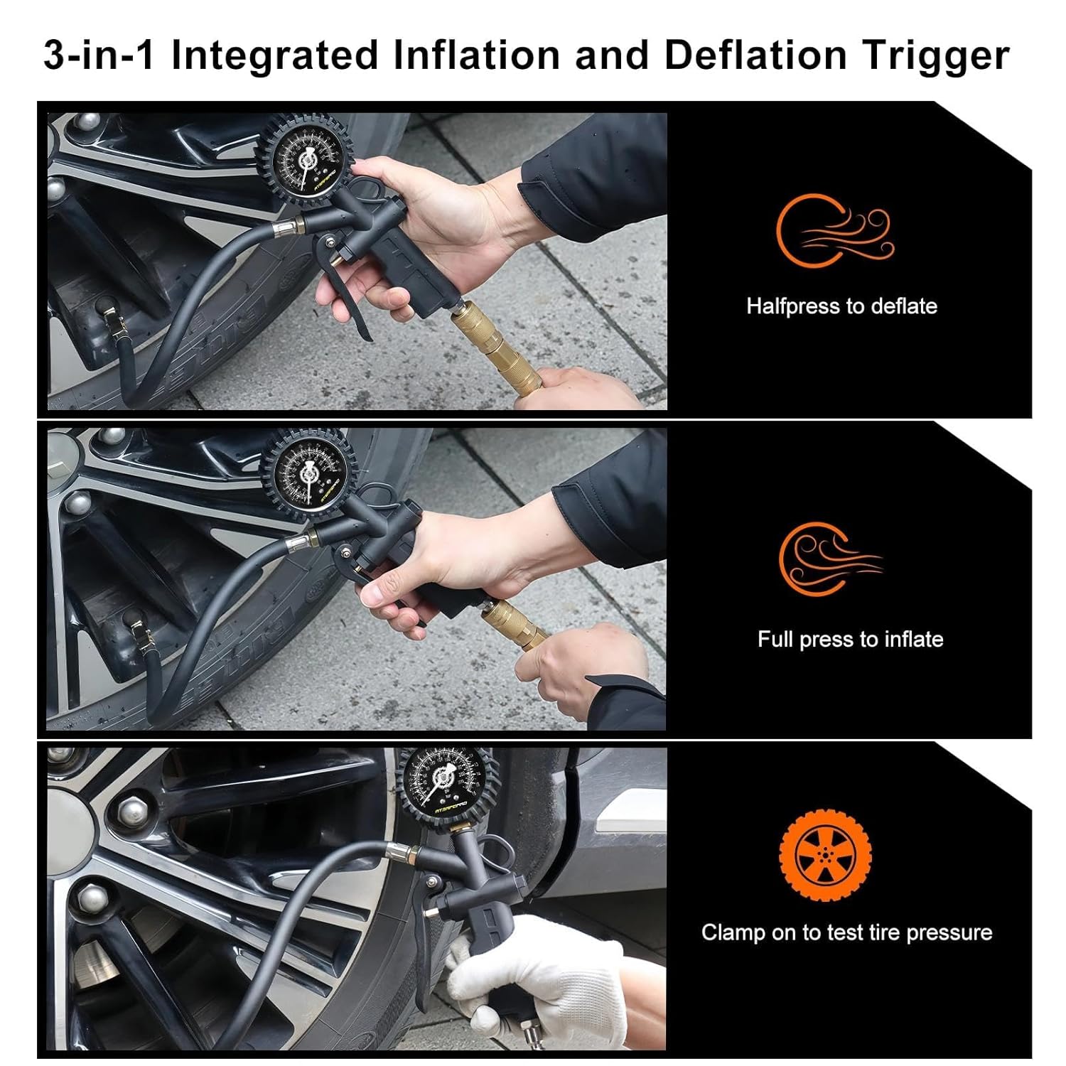 Thumbnail 4 de ATsafepro 3-in-1 Car Tyre Inflator Gauge with Pressure Gauge (up to 16 Bar / 220 PSI)