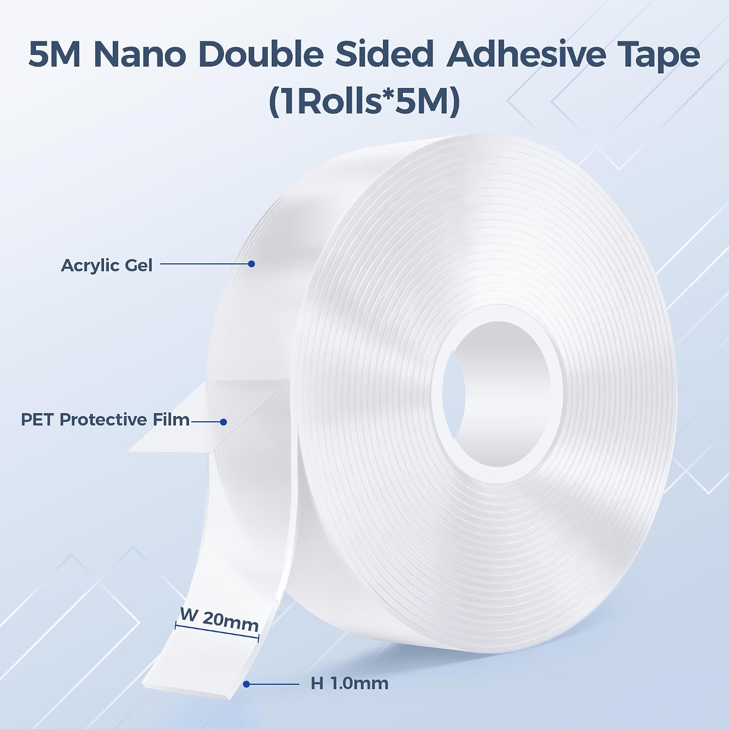 Detalle 2 de Delamu 5 m Clear Double-Sided Mounting Tape, 20 mm x 1 mm Acrylic Gel