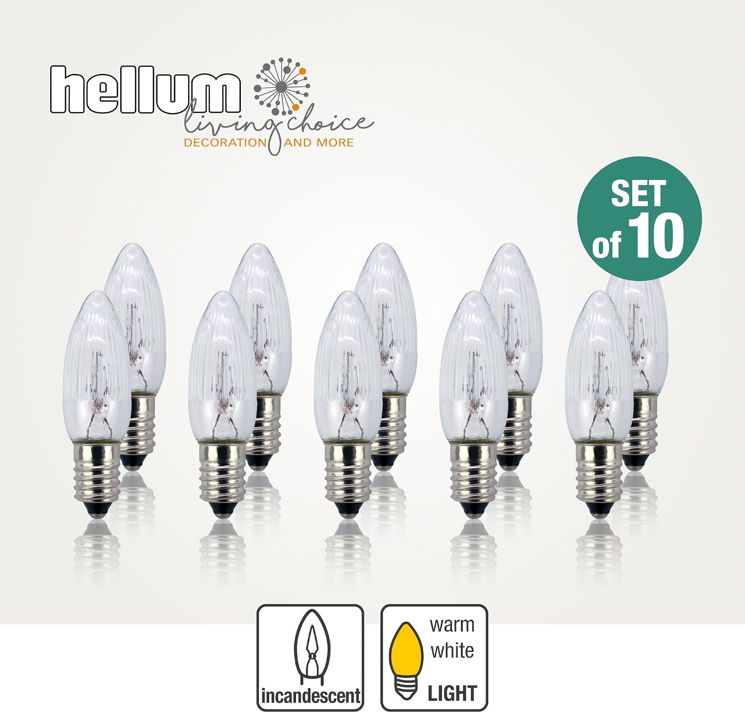 Detalle de Hellum bougies de remplacement pour arc flottant – 10 pièces, bougie cannelée E10, 8V, 1,5W, 15 lumens