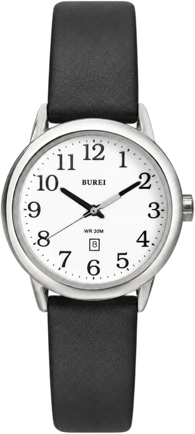 BUREI Orologio da donna in pelle nera con luminoso – stile minimalista, leggibilità istantanea e comfort quotidiano