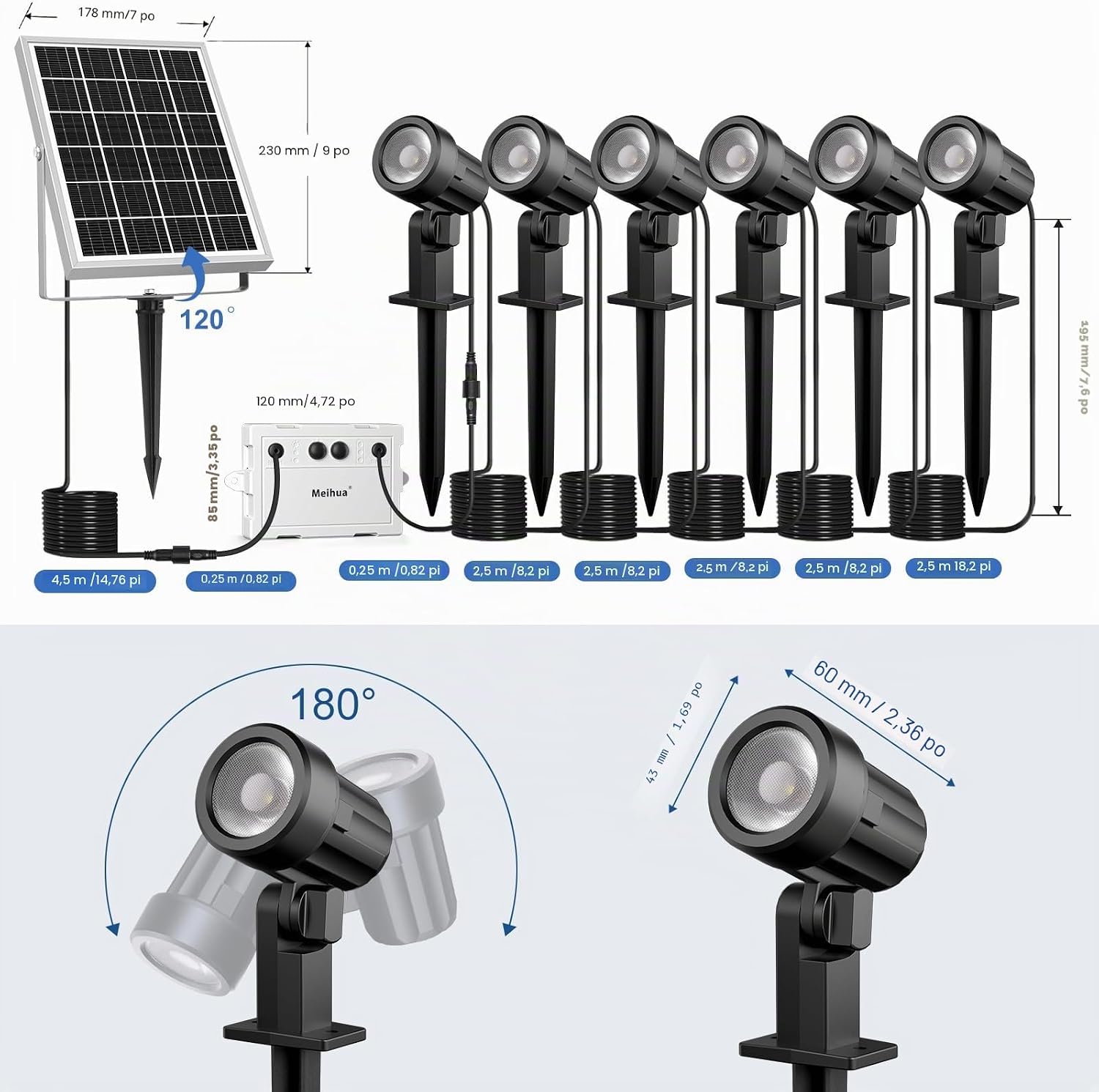 Thumbnail 6 de MEIHUA Spot Solaire Extérieur Lot de 6 – LED Solaire IP66 avec Télécommande, 2700K/4000K/6000K, 3 niveaux de luminosité et 2 modes dynamiques