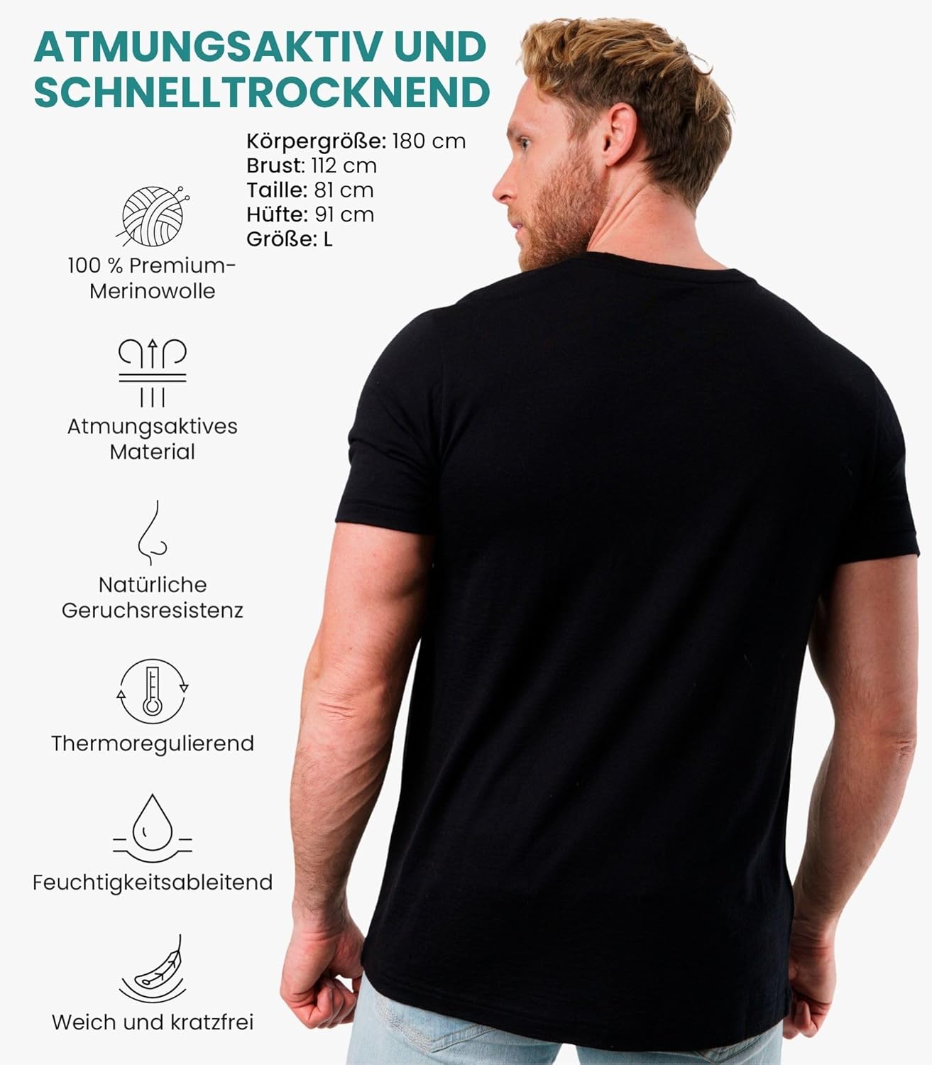Thumbnail 1 de Merino.tech Premium Merino Shirt Herren Kurzarm – 100% Merino + Wanderwollsocken
